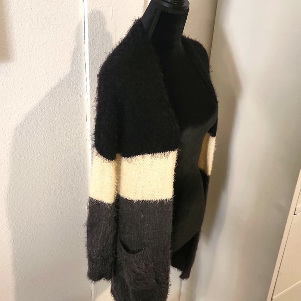 Fuzzy open front long sweater cardigan